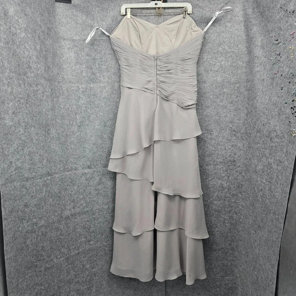 Caterina Collection Womens Grey Beaded Ruched Tiered Ruffle Formal Dress Size 12 - Picture 2 of 15